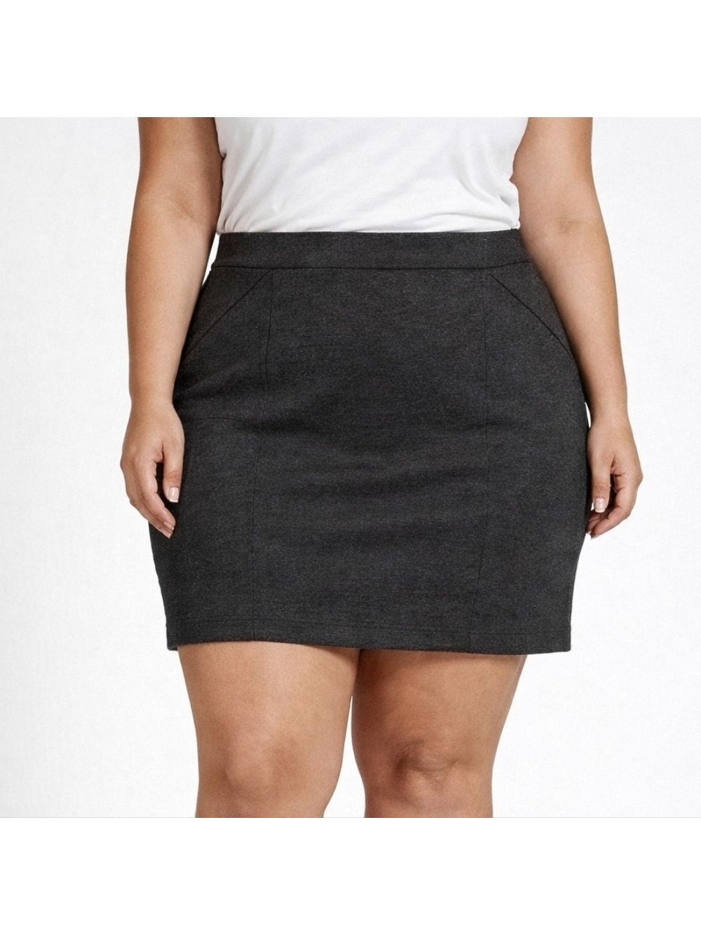 XL • Mario Serrani • Ponte Knit Grey Slub Mini Pencil Skirt